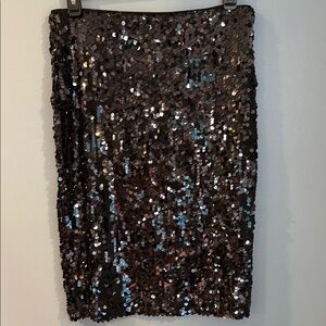 Ann Taylor Black Sequin Pencil Skirt Midi Length